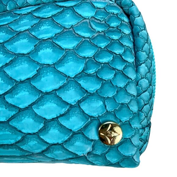 Stephanie Johnson Zipper Makeup Bag Jewelry Case Turquoise Faux Reptile 6-Inch - Picture 7 of 9